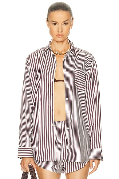 Solid & Striped The Avril Button Down Top in Raisin Brown & Brule