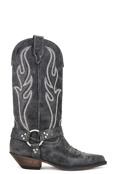 Sonora Santa Fe Belt Boot in Black Crazed Leather