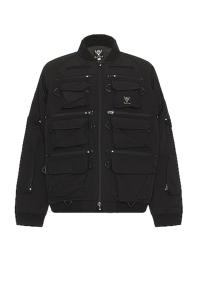 Shop South2 West8 Multi-pocket Zipped Down Jacket In Black