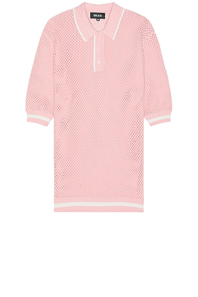 SER.O.YA Zane Crochet Polo in Pink & White