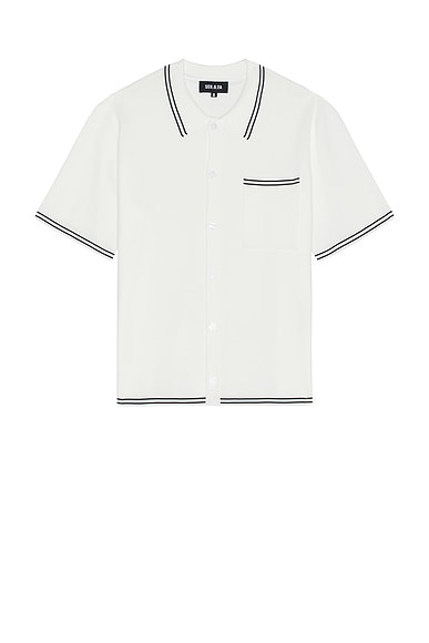 SEROYA Mayson Knit Button Down Shirt in White & Black