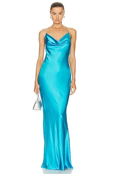 Ser.o.ya Massimo Silk Gown In Turquoise