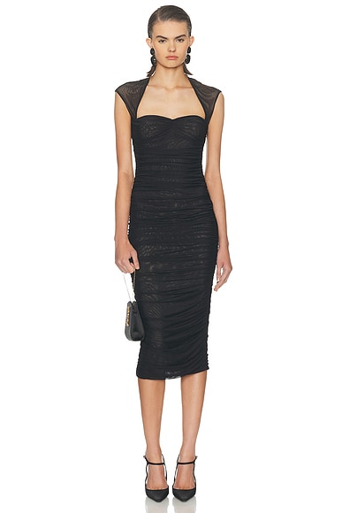 SER.O.YA Kylie Mesh Midi Dress in Black