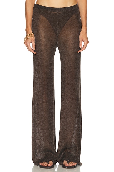 SEROYA Sheldon Metallic Knit Pant in Slate Brown