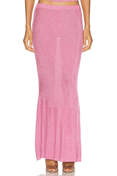 SER.O.YA Harmony Metallic Knit Maxi Skirt in Bubblegum Pink