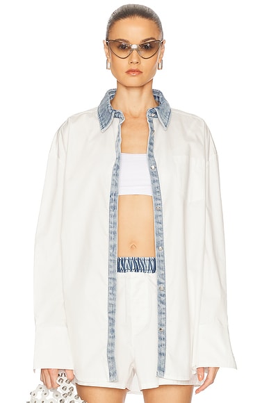 SER.O.YA Gill Oversized Shirt in White & Coastline