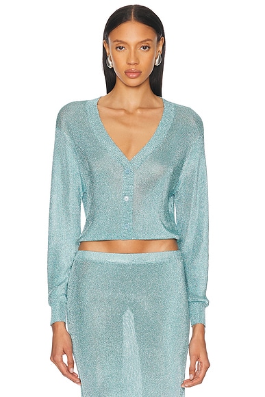 SER.O.YA Moni Metallic Cardigan Top in Frosted Sea