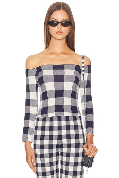 JACQUEMUS Off The Shoulder Top in Blue Stripe & White | FWRD