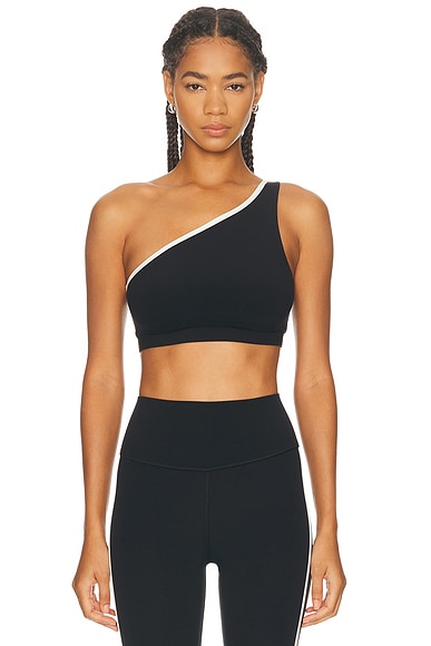 Splits59 Josie Airweight One Shoulder Sports Bra in Black & White