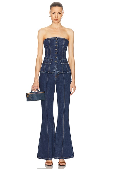 self-portrait Denim Bandeau Jumpsuit in Blue