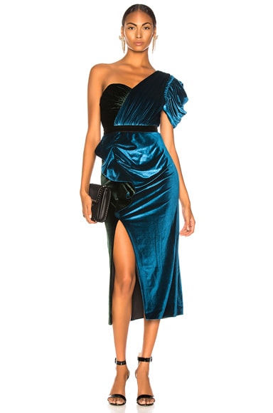 One Shoulder Velvet Midi Dress