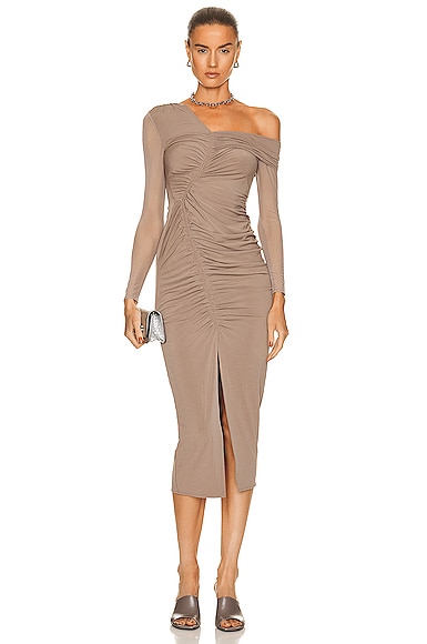 Jersey One Shoulder Ruched Midi Dress