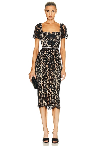 Black Cord Lace Midi Dress