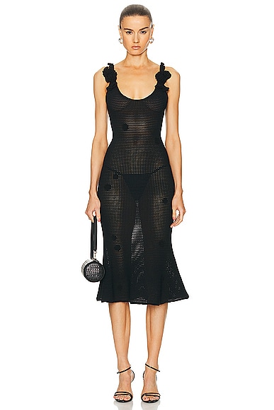 Shop Self-portrait Crochet Midi Dress In Black