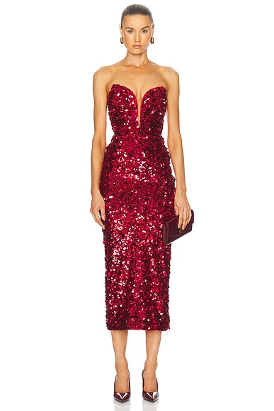 self-portrait 3D Sequin Midi Dress in Red