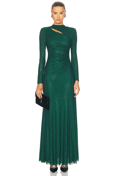 Rhinestone Mesh Cut Out Maxi Dress