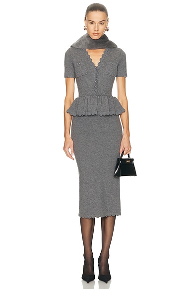 self-portrait Peplum Knit Midi Dress in Grey