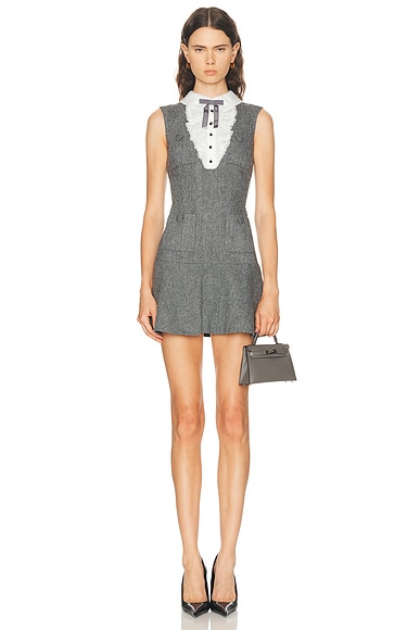 self-portrait Herringbone Lace Bib Mini Dress in Grey