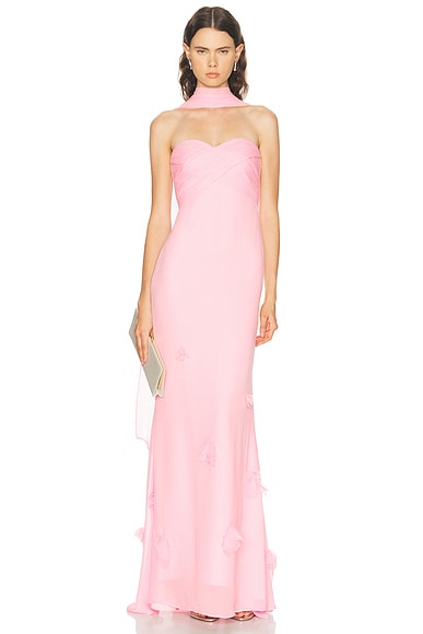 self-portrait Georgette Scarf Maxi Dress in Pink
