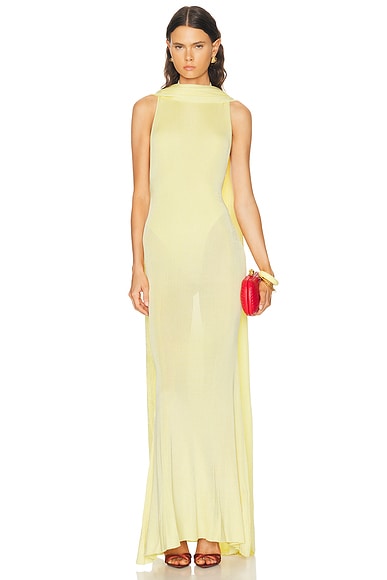 self-portrait Viscose Knit Scarf Maxi Dress in Yellow