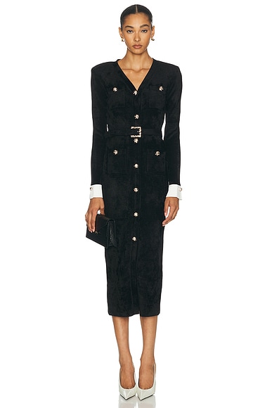 self-portrait Chenille Knit Midi Dress in Black