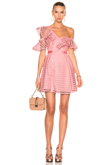 self portrait embroidered frill mini dress Pink Cotton Broderie Mini Dress – self-portrait-US main image 0