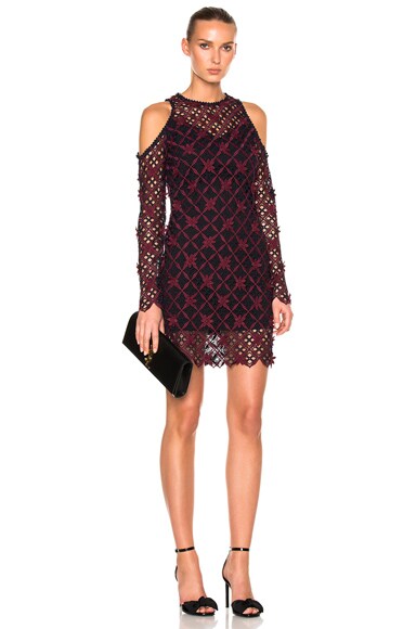 Floral Grid Cold Shoulder Dress