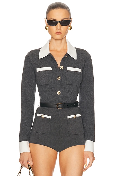 self-portrait Contrast Collar Cardigan in Grey