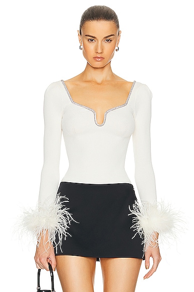 self-portrait Knit Feather Top in Off White