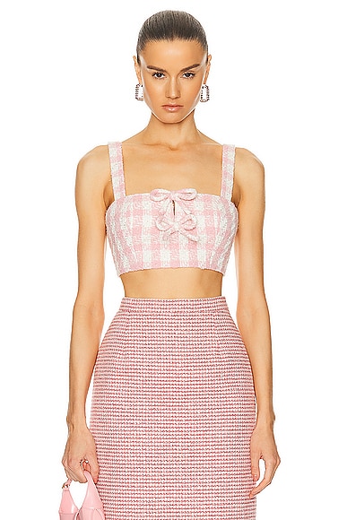 self-portrait Check Boucle Crop Top in Pink
