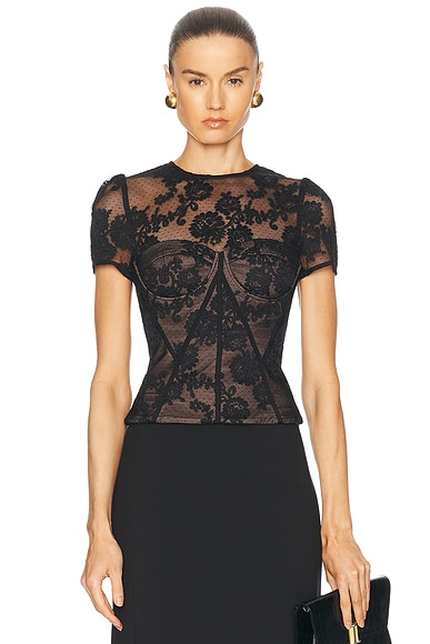 self-portrait Lace Bustier Top in Black | FWRD