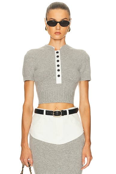 self-portrait Short Sleeve Knit Top in Grey