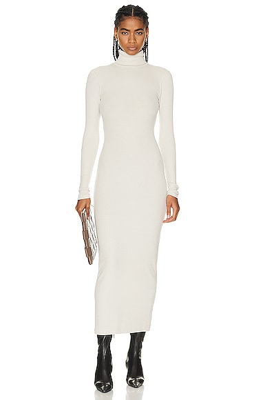 Sprwmn Long Sleeve Turtleneck Maxi Dress In Off White