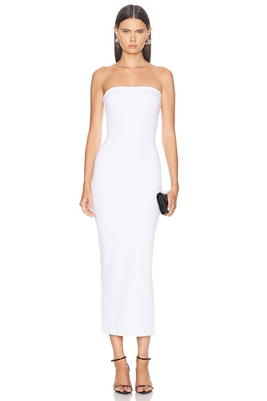 Enza Costa Silk Rib Strapless Midi Dress in White FWRD