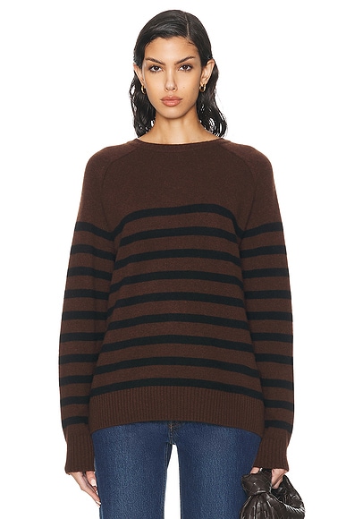 SPRWMN Classic Striped Cashmere Crewneck Top in Americano Striped