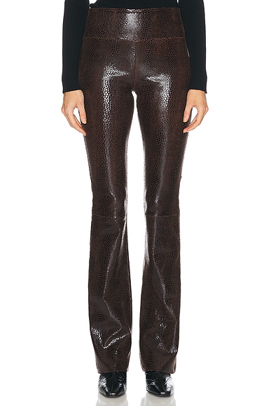 SPRWMN Micro Flare Pant in Chocolate Embossed Snakeskin