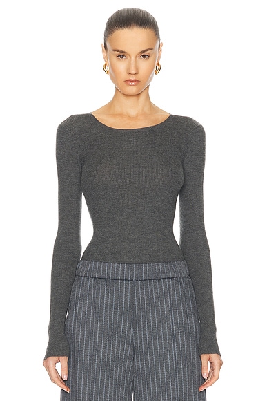 SPRWMN Long Sleeve Cashmere Baby Tee in Grey