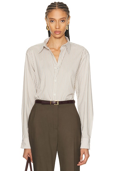 SPRWMN Mara Button Up Shirt in Tan Stripes