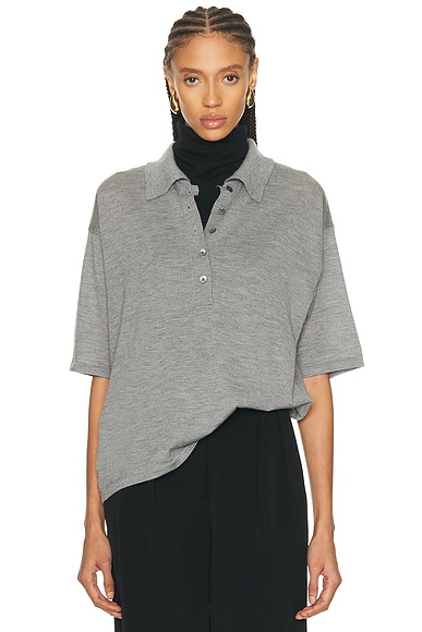 SPRWMN Oversized Cashmere Polo Top in Grey