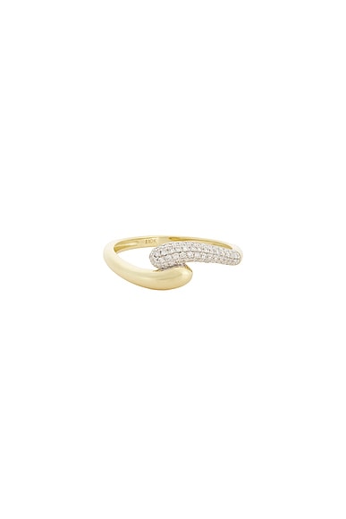 STONE AND STRAND Pave Droplet Hug Ring in 10k Yellow Gold & White Diamond