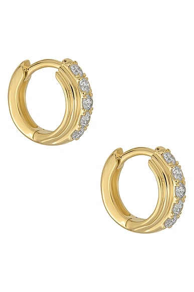 STONE AND STRAND Dainty Boulevard Huggie Earrings in 14k Yellow Gold & White Diamonds