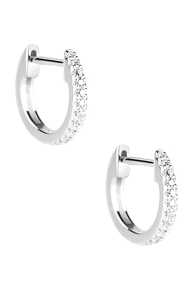 STONE AND STRAND Diamond Pave Huggie Earrings in White Gold & Diamond