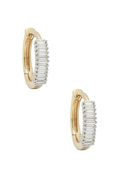 STONE AND STRAND Up and Down Baguette Diamond Huggie Earrings in Gold & Diamond