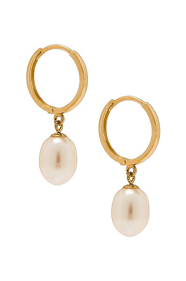 STONE AND STRAND Elliptical Pearl Huggie Earrings in Gold & Pearl