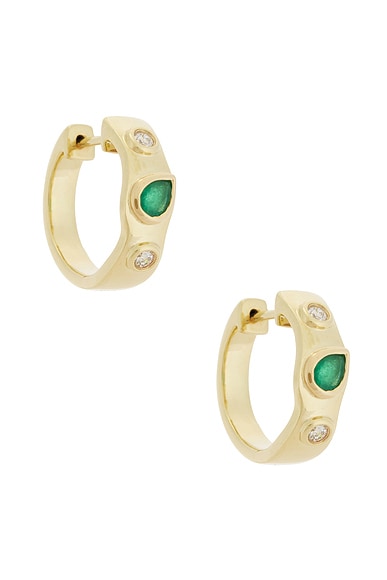 STONE AND STRAND Luxe Diamond Huggie Earrings in 10k Yellow Gold, Emerald, & White Diamond