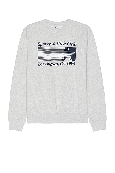 Shop Sporty And Rich Starter Crewneck In Heathery Grey & Navy