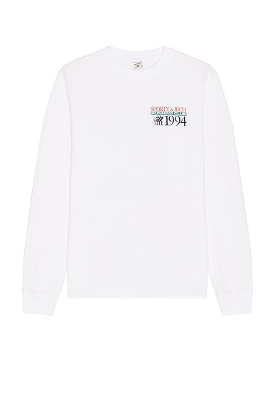 Sporty & Rich Finish Line Long Sleeve T-Shirt in White