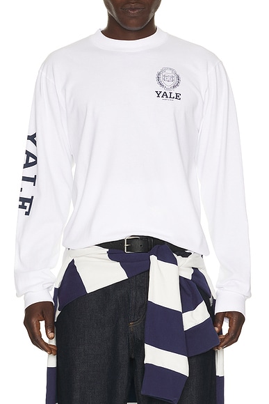 Sporty & Rich Yale Crest Long Sleeve T-Shirt in White