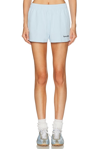 Sporty & Rich Serif Logo Embroidered Disco Short in Ciel