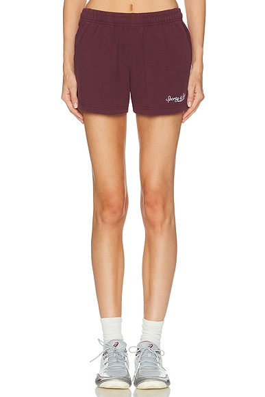 Sporty & Rich Syracuse Embroidered Disco Short in Bordeaux